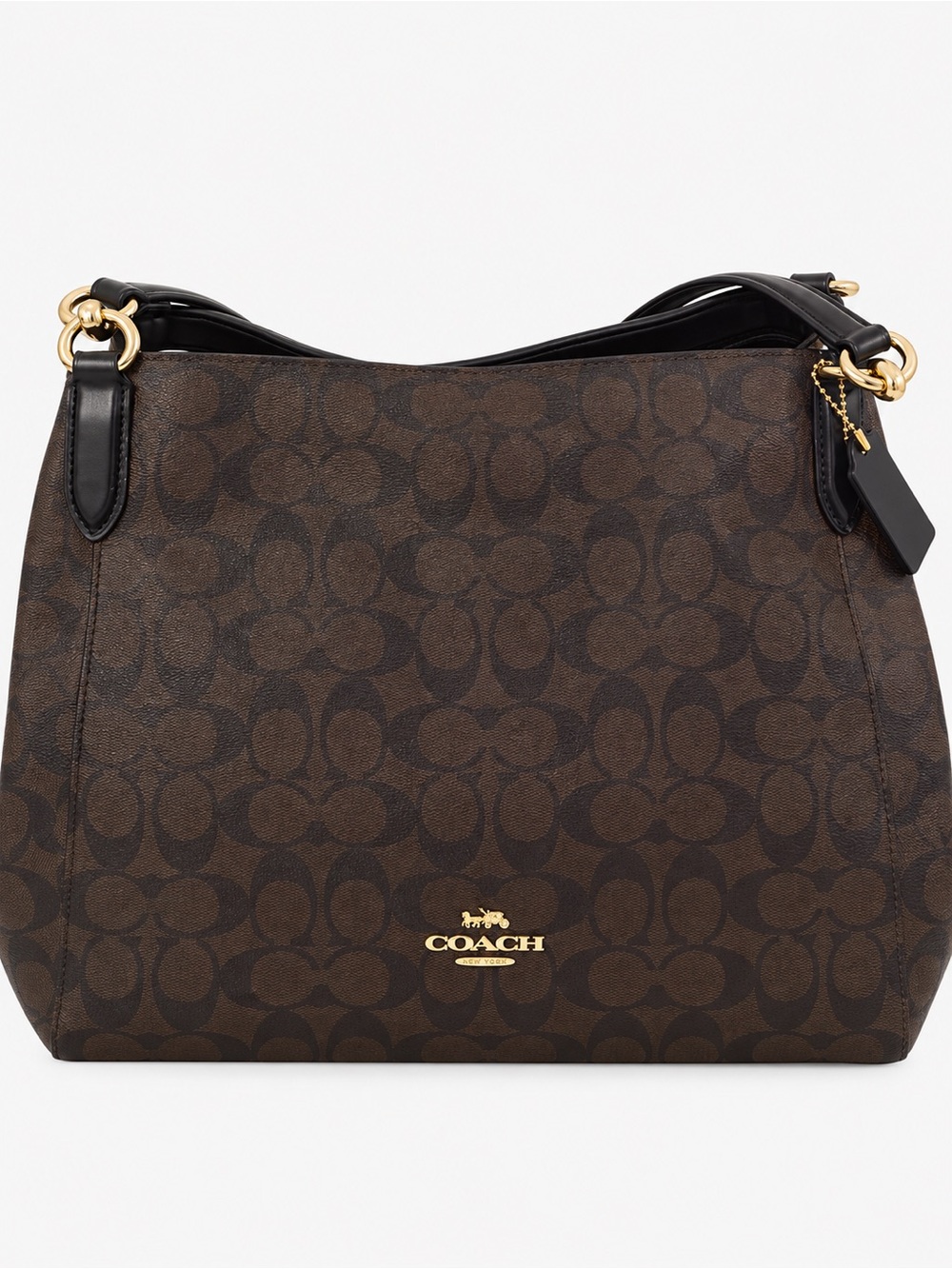 Coach Brown Signature Shoulder Bag with Black Trim